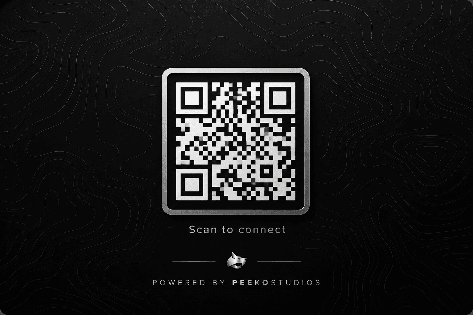 JomCONNECT card back — topographic texture with QR code and Scan to connect